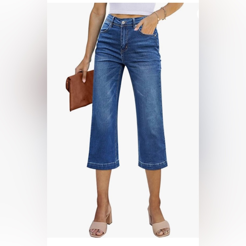 Sidefeel Women's Wide Leg Jeans High Waisted Stretchy Capri Pants